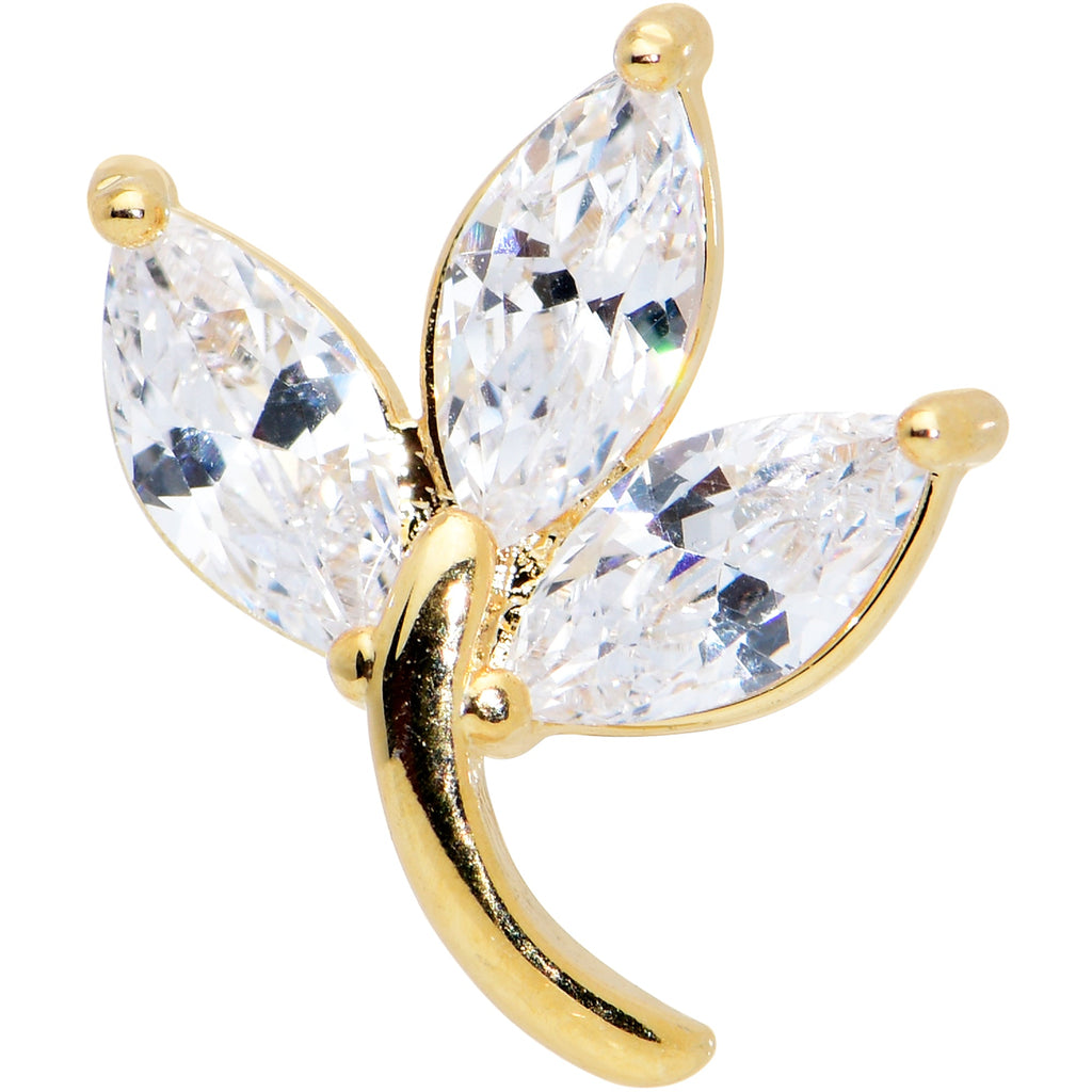 16G 5/16 Clear CZ Gem Gold Tone Leaves Internally Threaded Labret