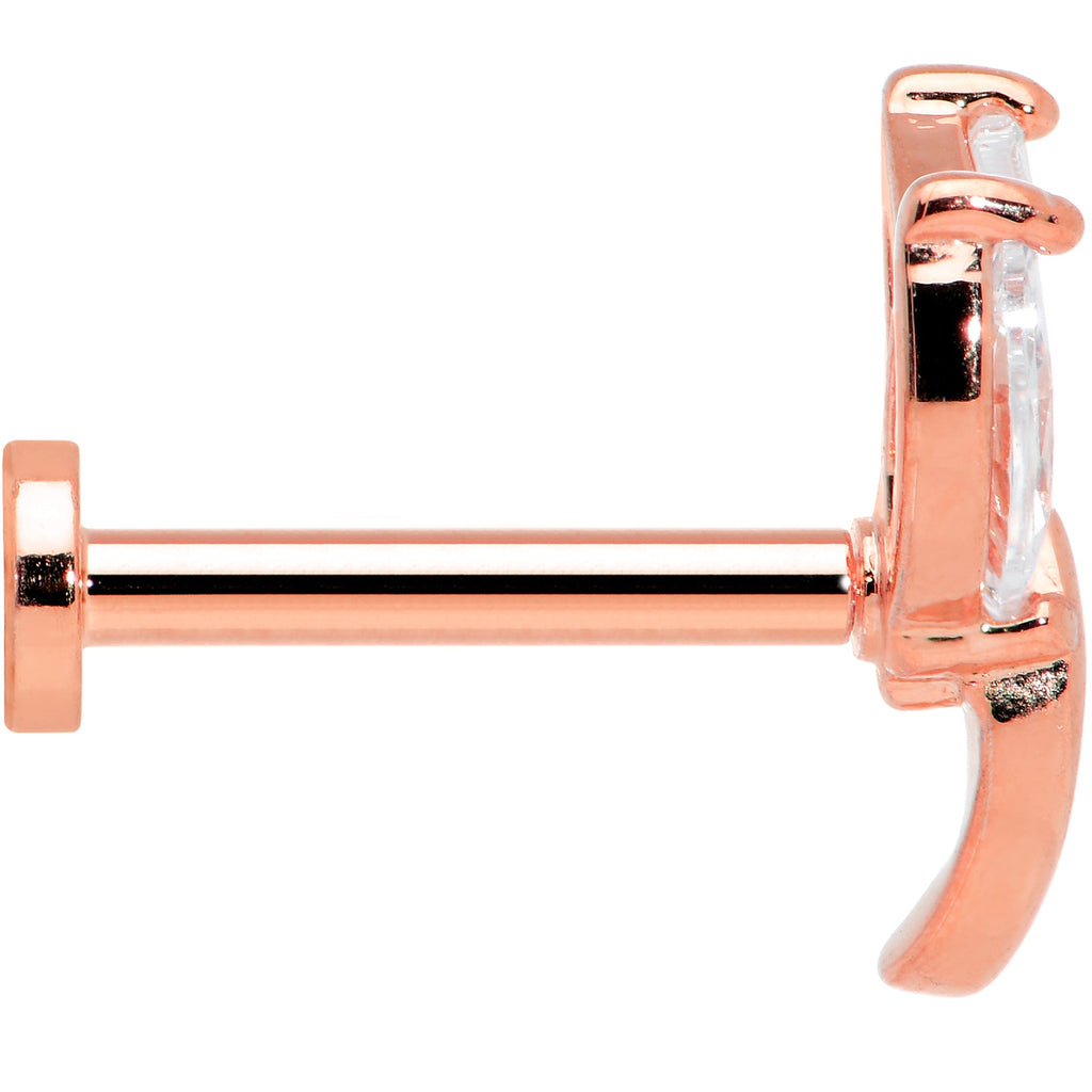 16G 5/16 Clear CZ Gem Rose Gold Tone Leaf Internal Thread Labret