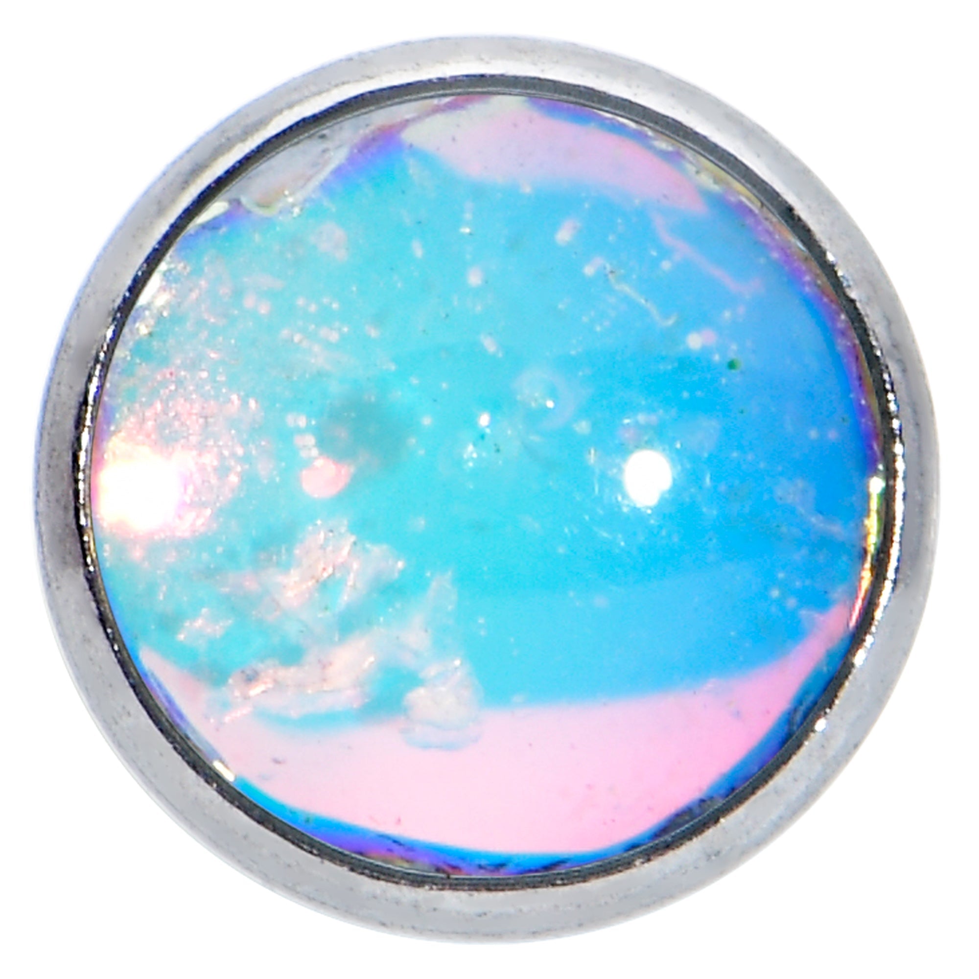 16G 5/16 Blue Faux Opal Internally Threaded Labret Monroe Tragus