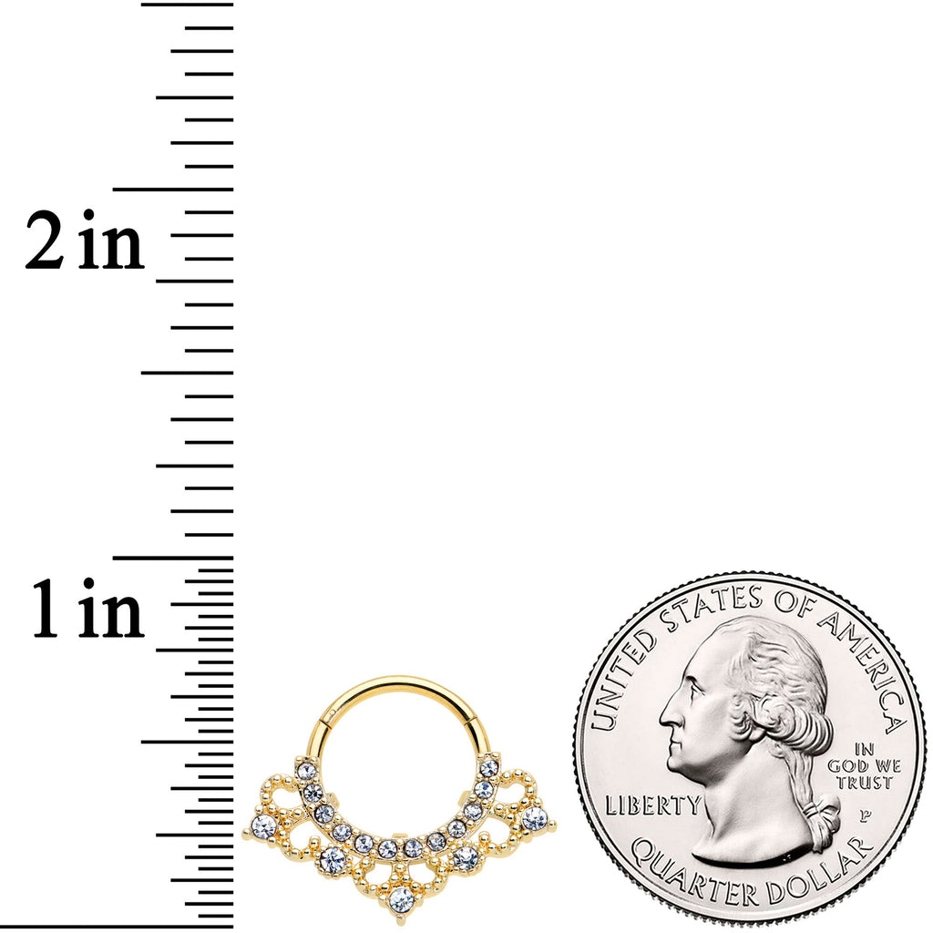 16G 3/8 Clear Gem Gold Tone Tiny Tiara Hinged Segment Ring