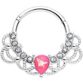 16G 3/8 Pink Faux Opal Lace Lover Hinged Segment Ring