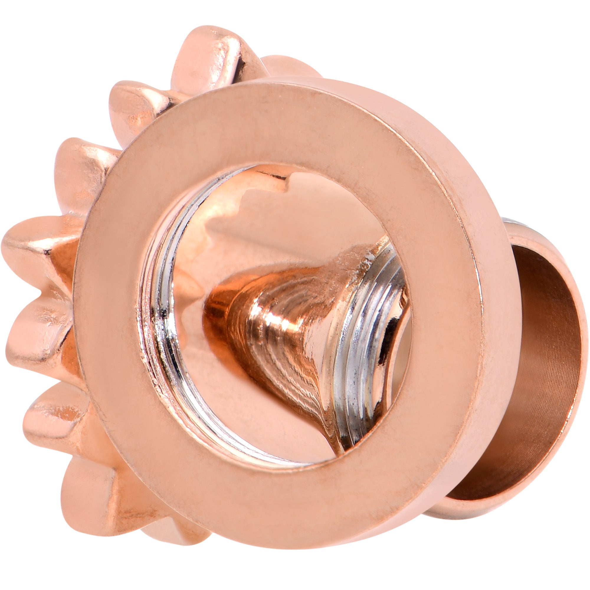 2G Clear Gem Rose Gold Hue White Leaves Screw Fit Tunnel Plug Set