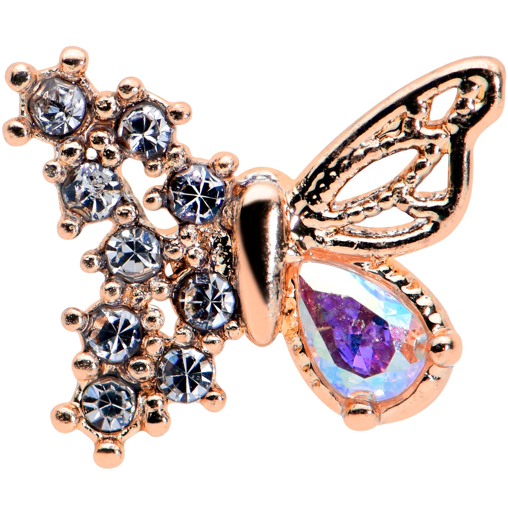 16G 1/4 Clear Gem Rose Gold Tone Glam Butterfly Cartilage Tragus