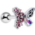 16G 1/4 Pink Gem Glam Butterfly Cartilage Tragus Earring