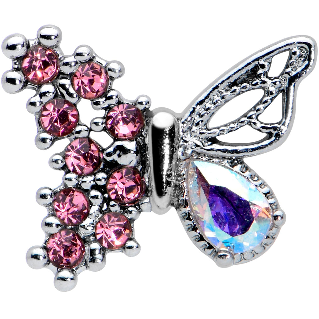16G 1/4 Pink Gem Glam Butterfly Cartilage Tragus Earring