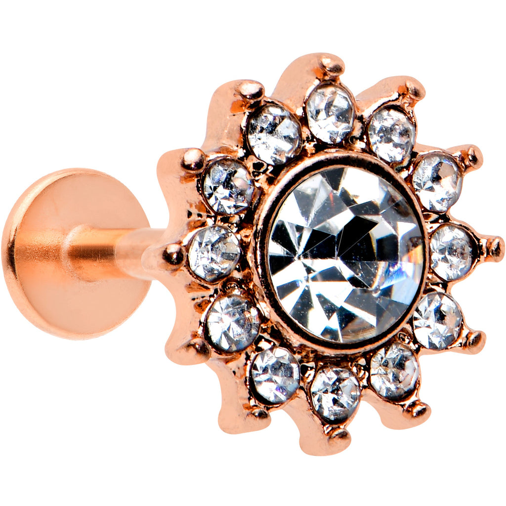 16G 5/16 Clear Gem Rose Gold Hue Stylish Sun Labret Monroe Tragus