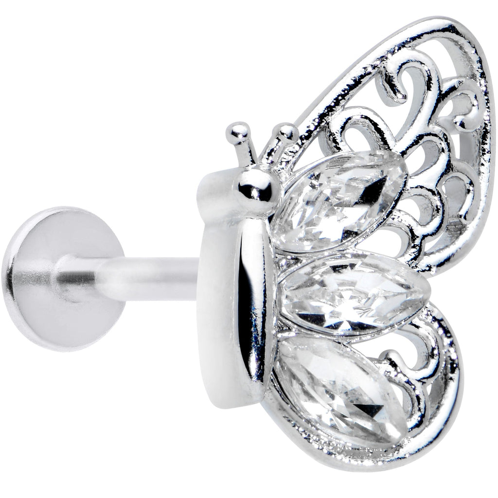 16G 5/16 Clear Gem Lacy Butterfly Labret Monroe Tragus