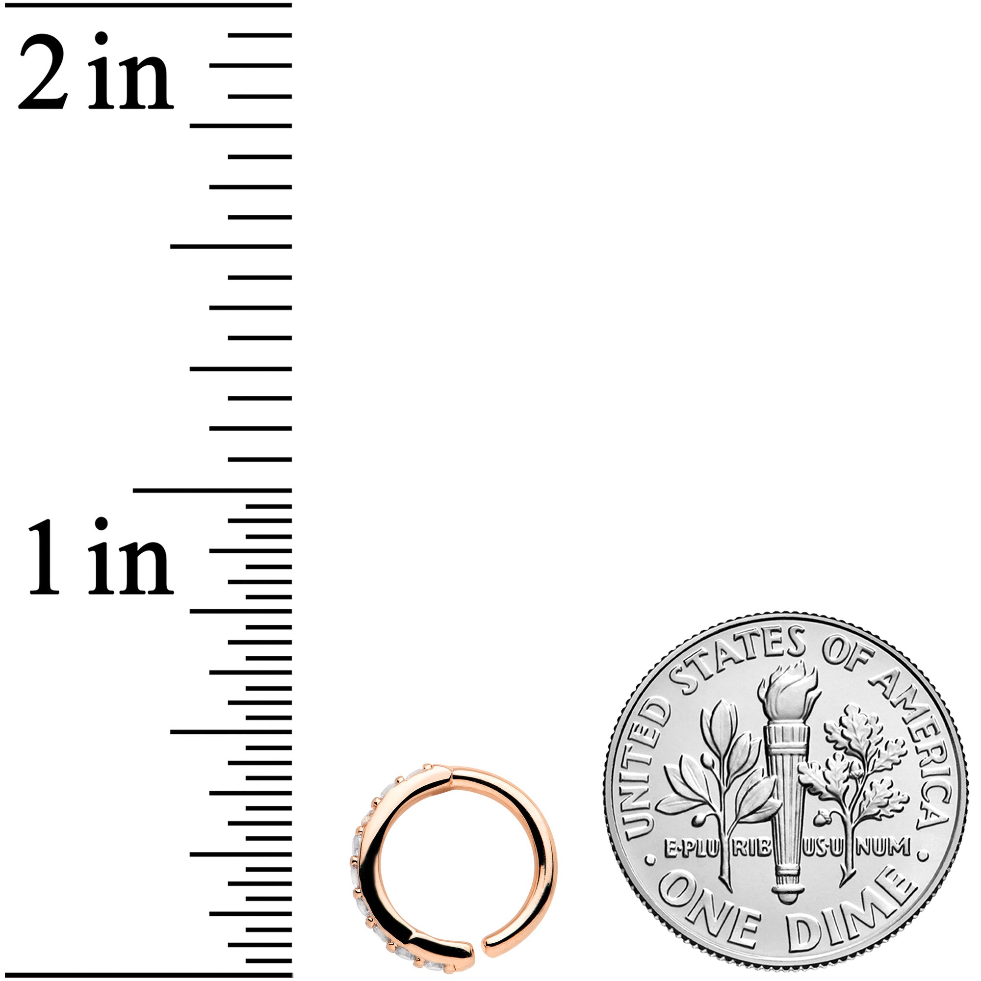 16G 5/16 Clear CZ Gem Rose Gold Tone Forward Facing Closure Ring