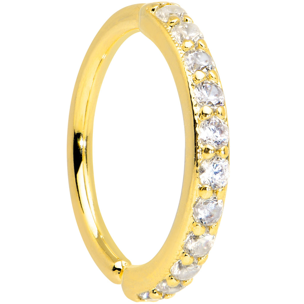 16G 3/8 Clear CZ Gem Gold Tone Forward Facing Closure Ring