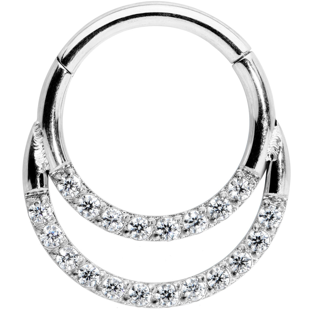 16G 5/16 Clear CZ Gem Double Row Hinged Segment Ring