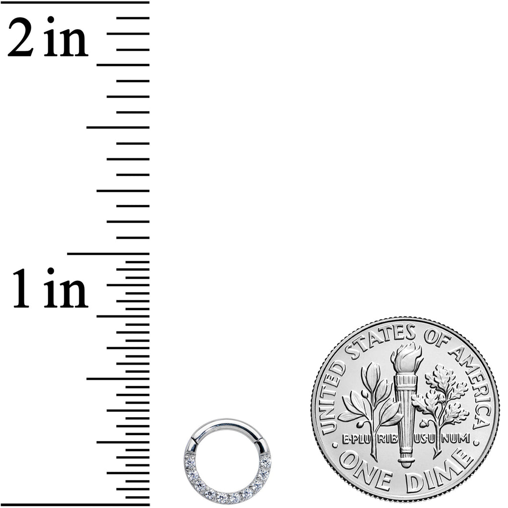 16G 1/4 Clear CZ Gem G23 Titanium Paved Hinged Segment Ring