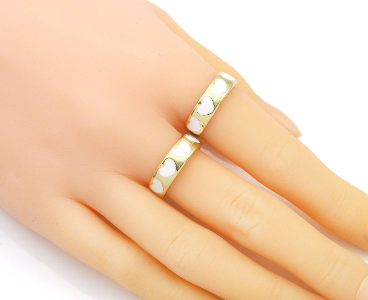 Gold White Heart On Round Adjustable Ring, Sku#LD365