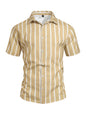 Men's Plus-Size Light Mature Lapel Striped Short-Sleeve Shirt