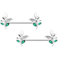 14G 9/16 Clear Gem Floral Butterfly Nipple Ring Set