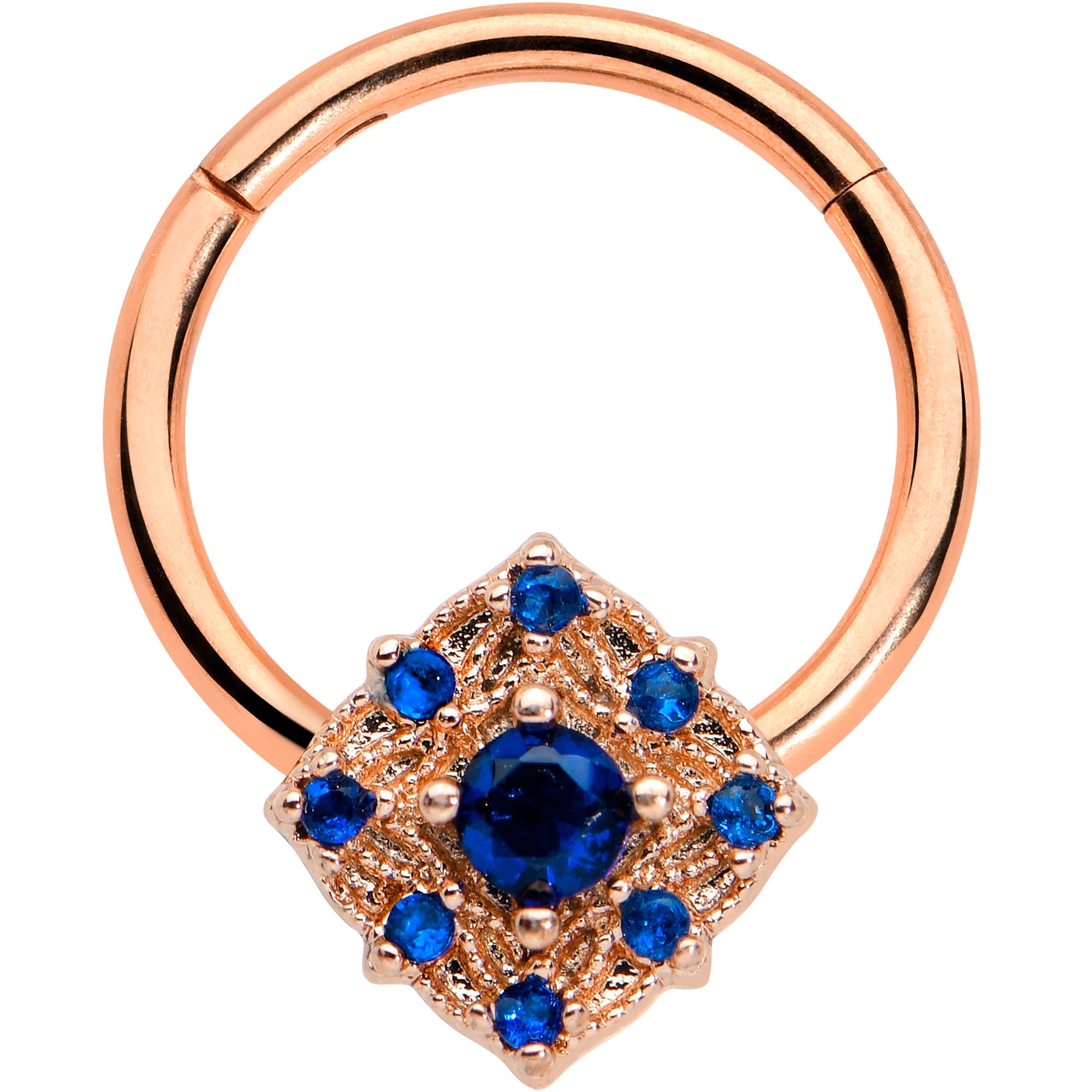 16G 3/8 Blue Gem Rose Gold Tone Night Star Hinged Segment Ring
