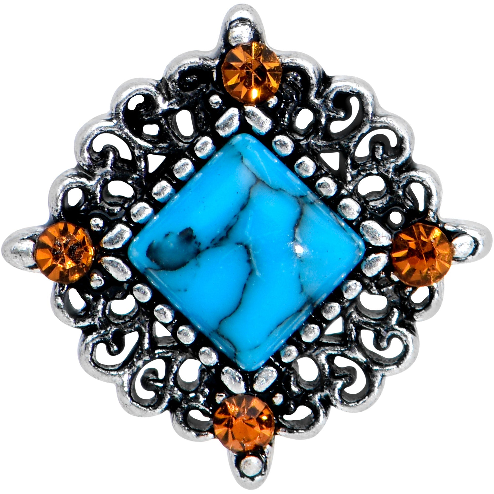 16G 5/16 Yellow Gem Blue Faux Turquoise Square Labret Tragus