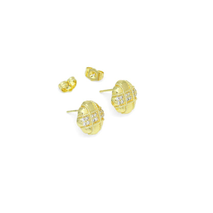 Clear CZ Round Checkboard Stud Earrings, Sku#A372