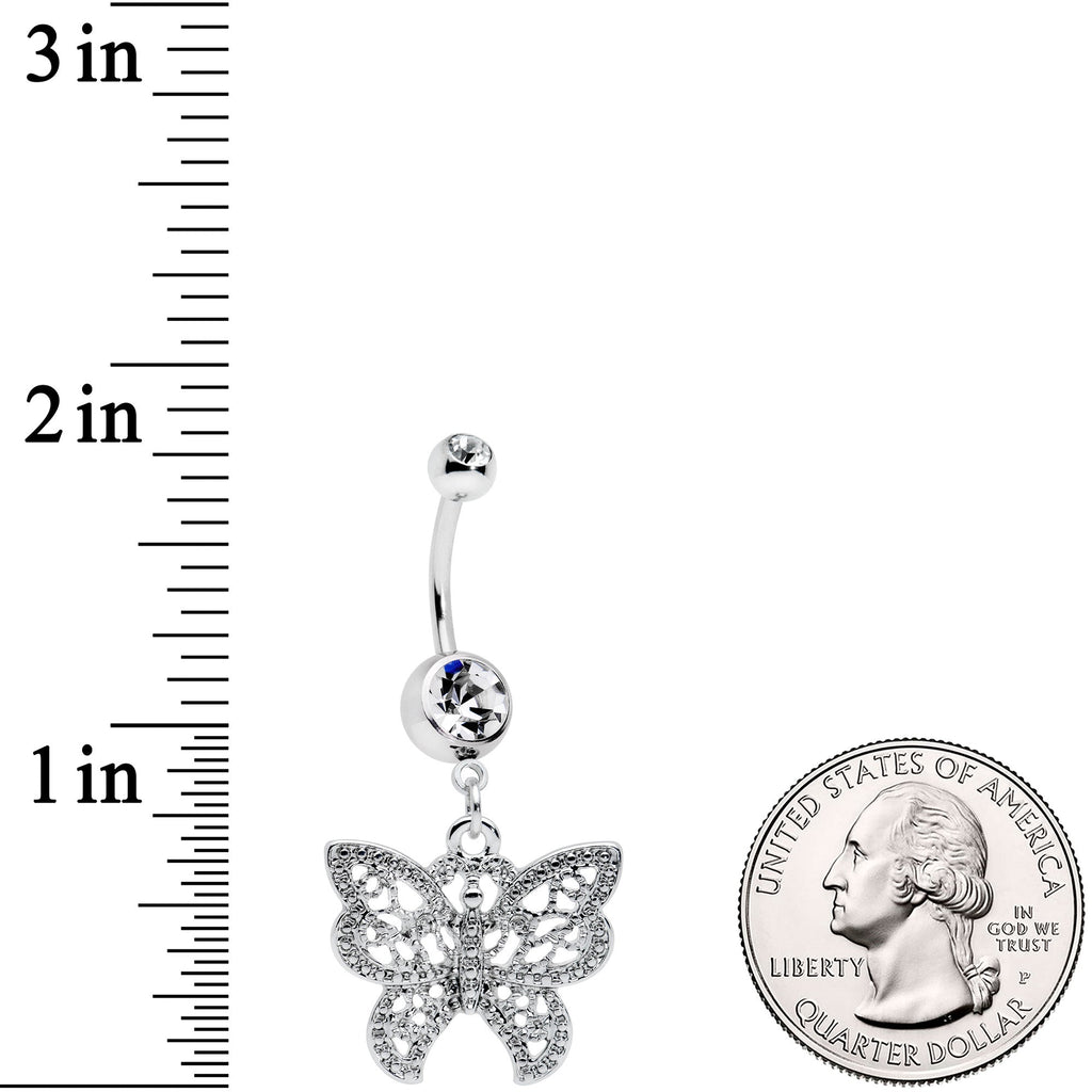 Clear CZ Gem Ultra Luxe Butterfly Dangle Belly Ring