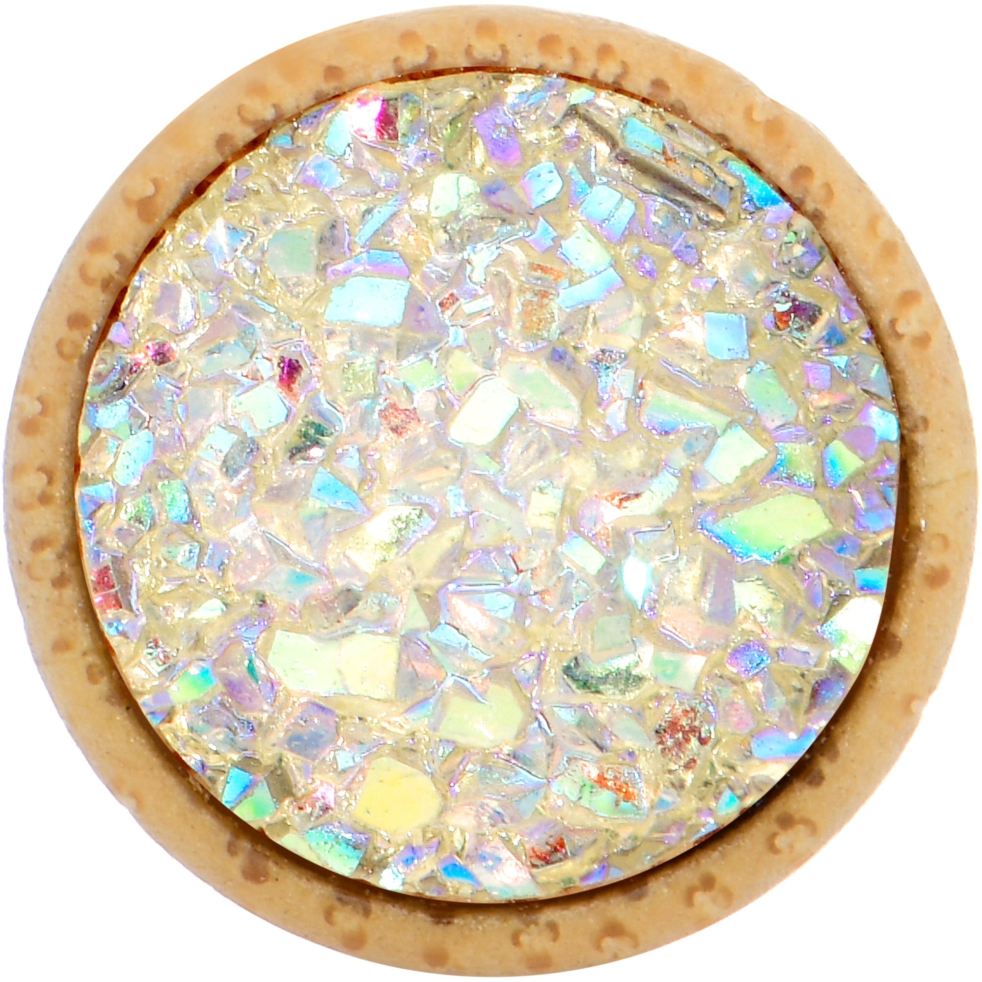 White Druzy Stone Wood Saddle Plug Set