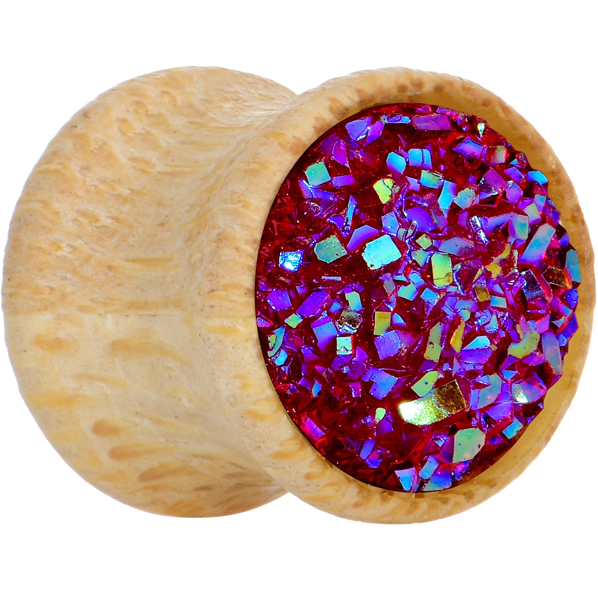 Pink Druzy Stone Wood Saddle Plug Set
