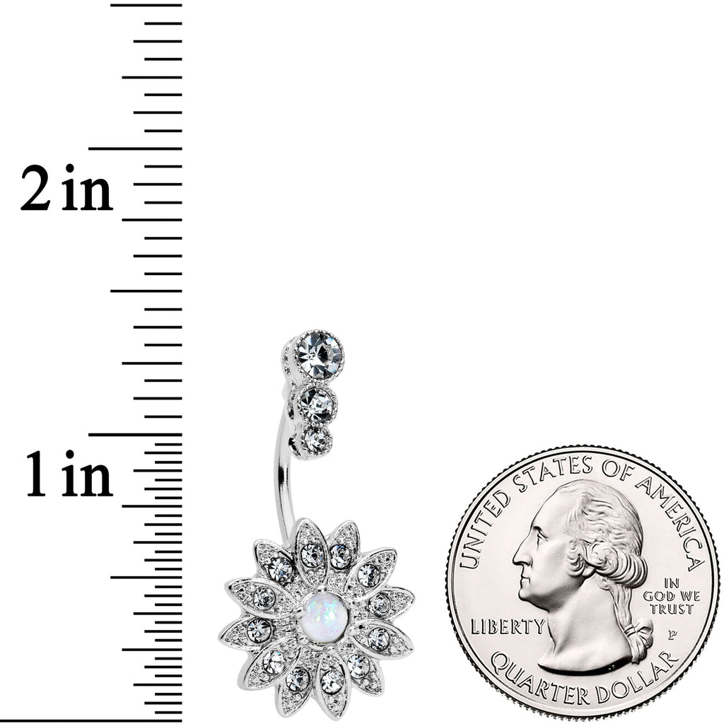 White Faux Opal Clear Gem Triple Drop Floral Belly Ring