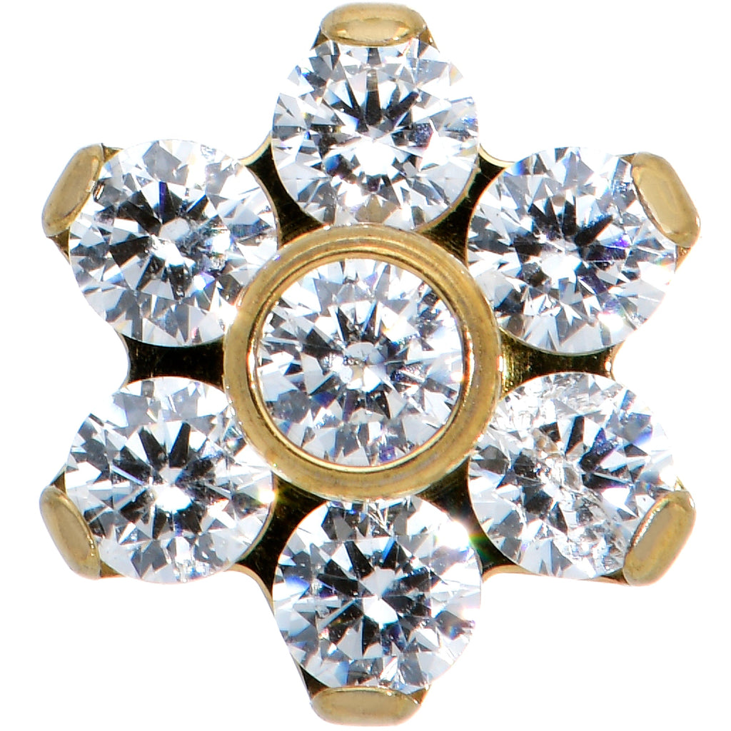 16G 1/4 Clear CZ Gem Gold Tone G23 Titanium Flower Labret Tragus