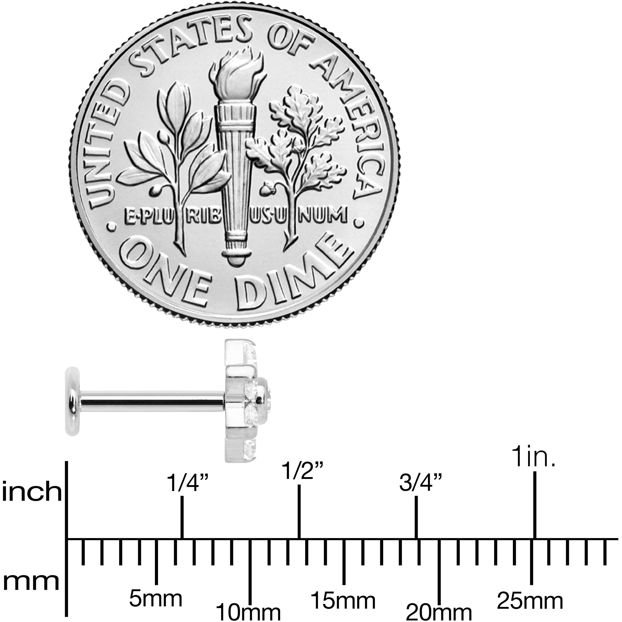 16G 5/16 Clear CZ Gem G23 Titanium Flower Labret Monroe Tragus