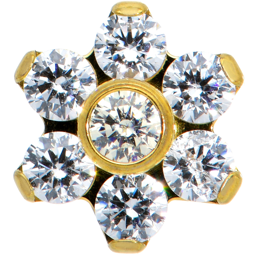 16G 5/16 Clear CZ Gem Gold Hue G23 Titanium Flower Labret Tragus