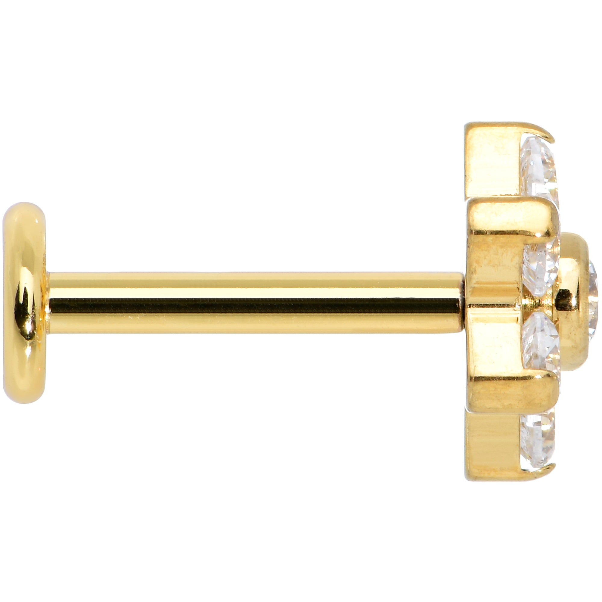 16G 5/16 Clear CZ Gem Gold Hue G23 Titanium Flower Labret Tragus
