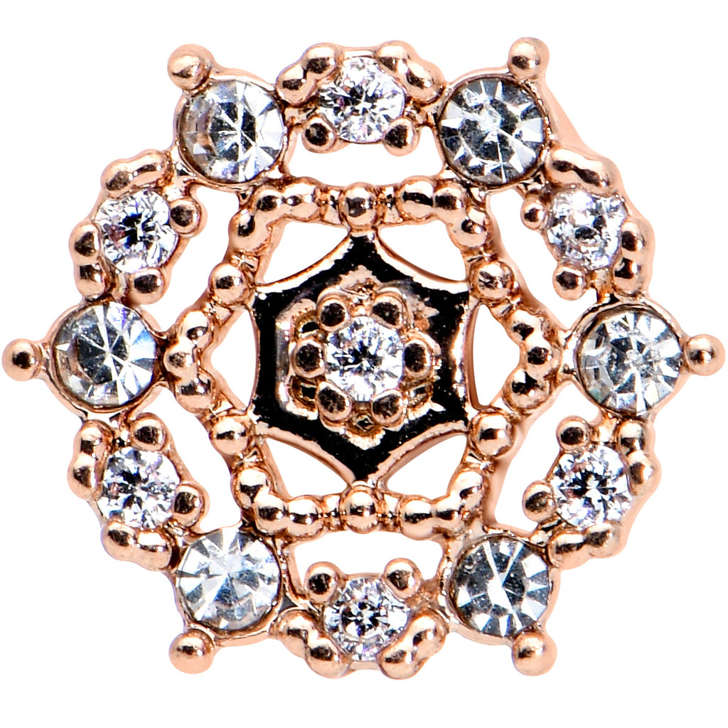 16G 5/16 Clear CZ Gem Rose Gold Tone Geometric Web Labret Tragus