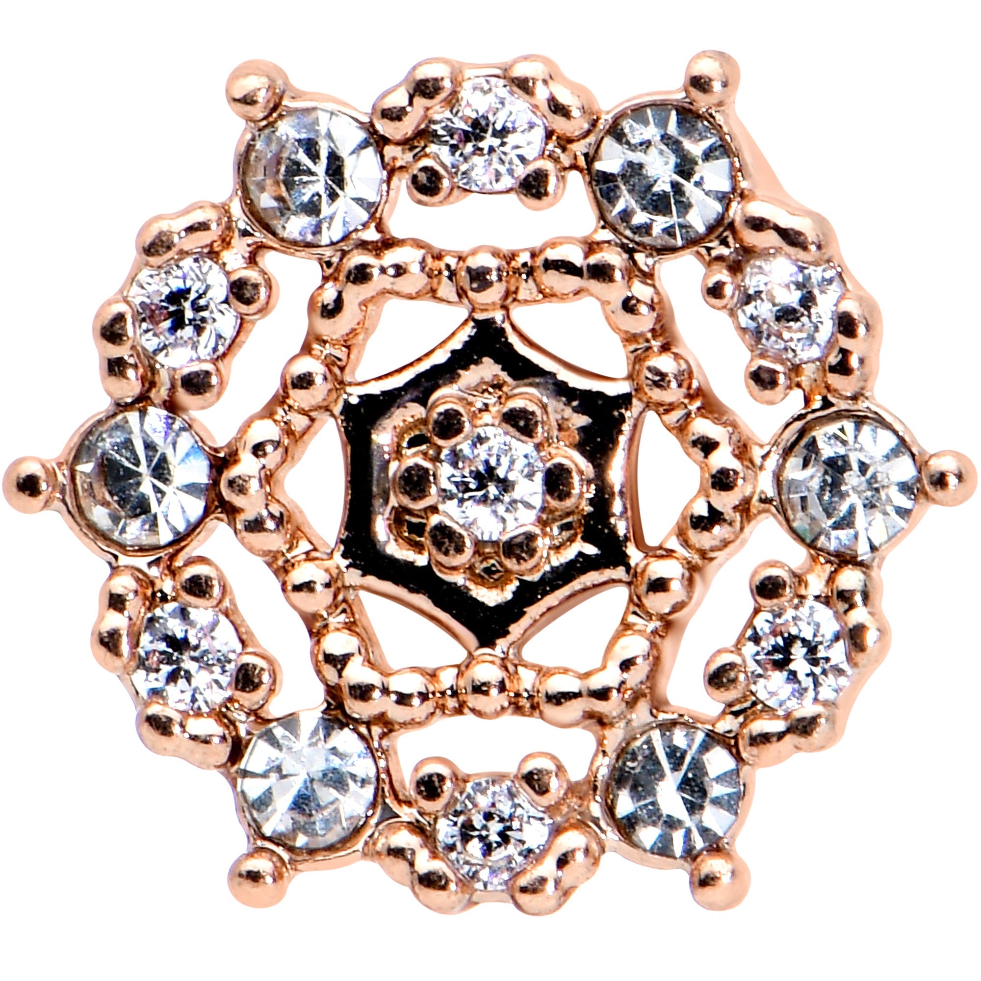 16G 5/16 Clear CZ Gem Rose Gold Tone Geometric Web Labret Tragus