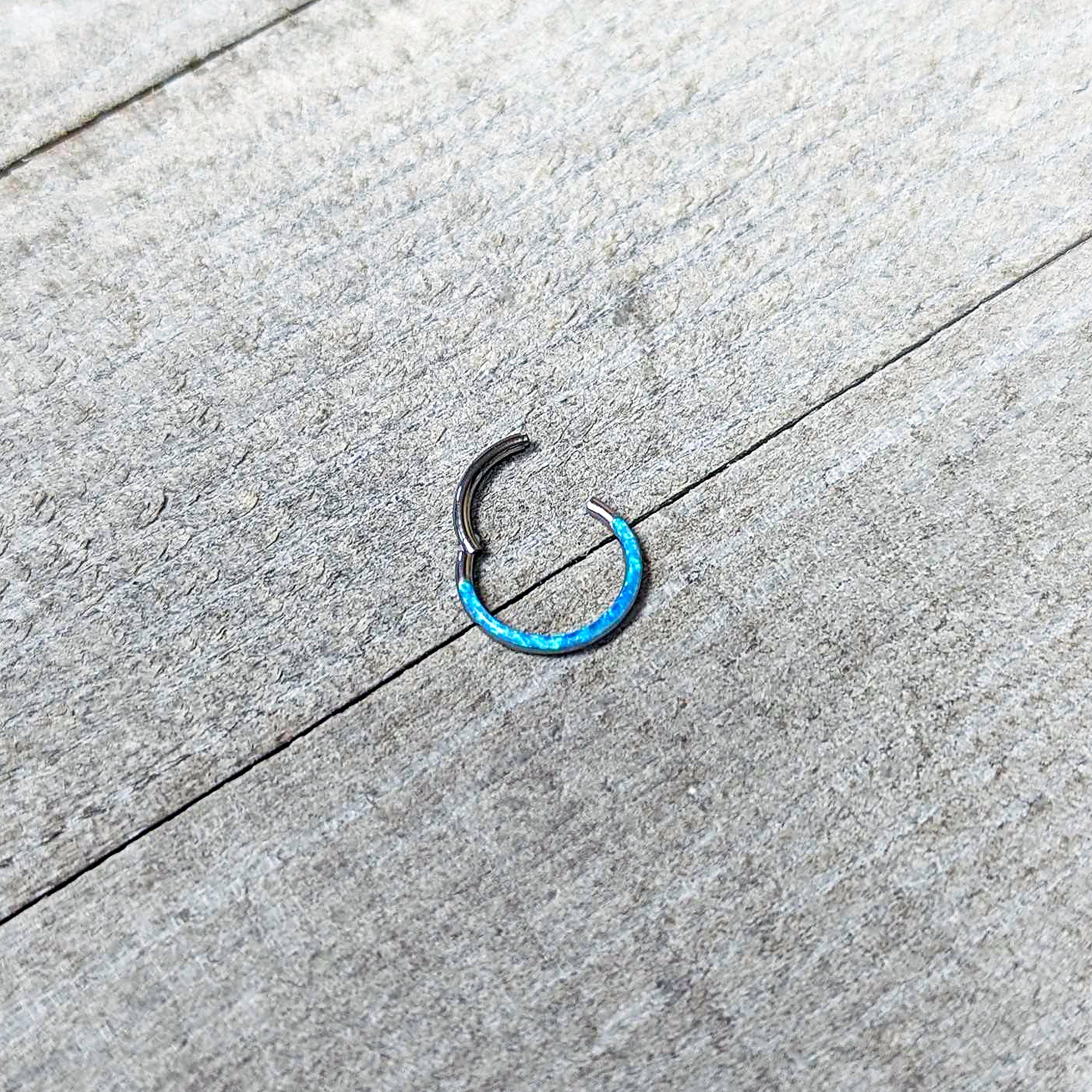 16G 3/8 Aqua Synthetic Opal Bottom Curve Hinged Segment Ring