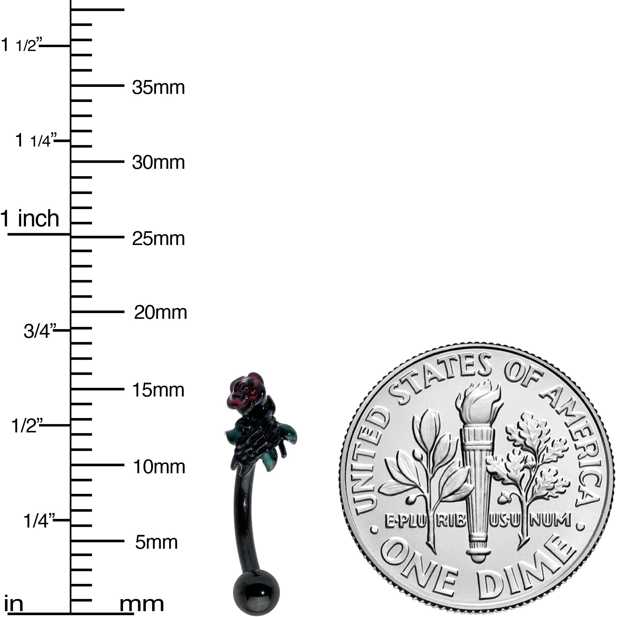 16G 5/16 Black Skeleton Flower Halloween Curved Eyebrow Ring