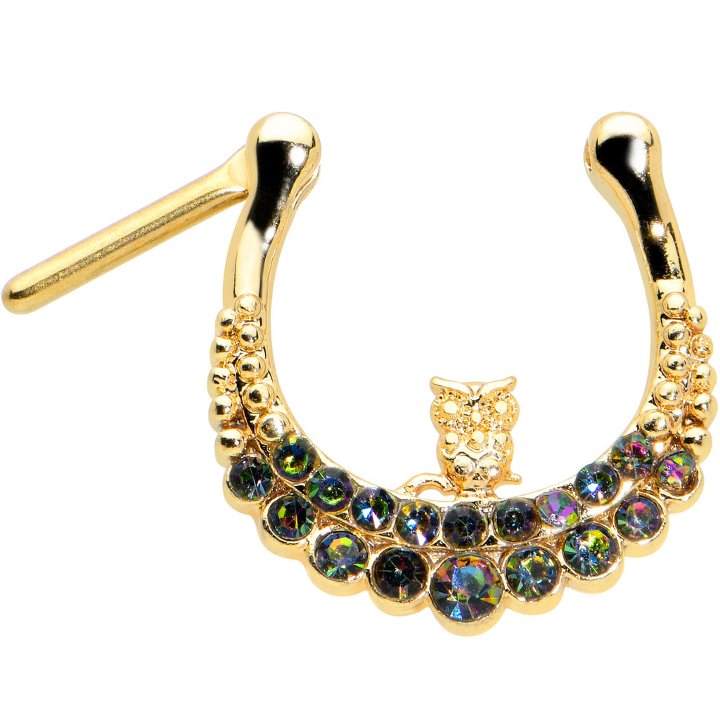 16G 5/16 Aurora Gem Gold Tone Owl Moon Cartilage Clicker