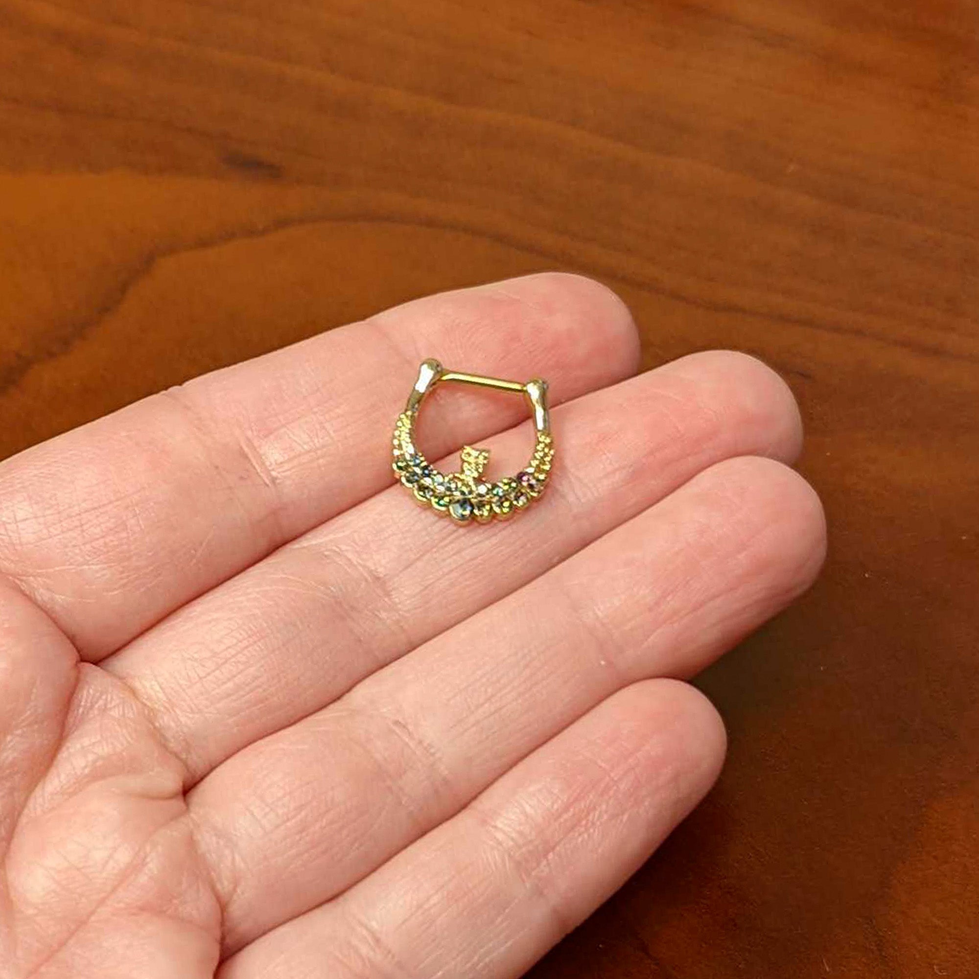 16G 5/16 Aurora Gem Gold Tone Owl Moon Cartilage Clicker