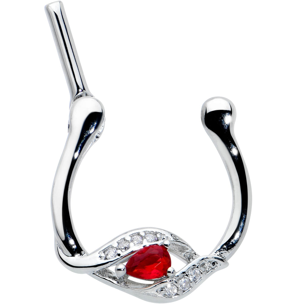 16G 1/4 Clear Red Gem Swirling Oval Cartilage Clicker