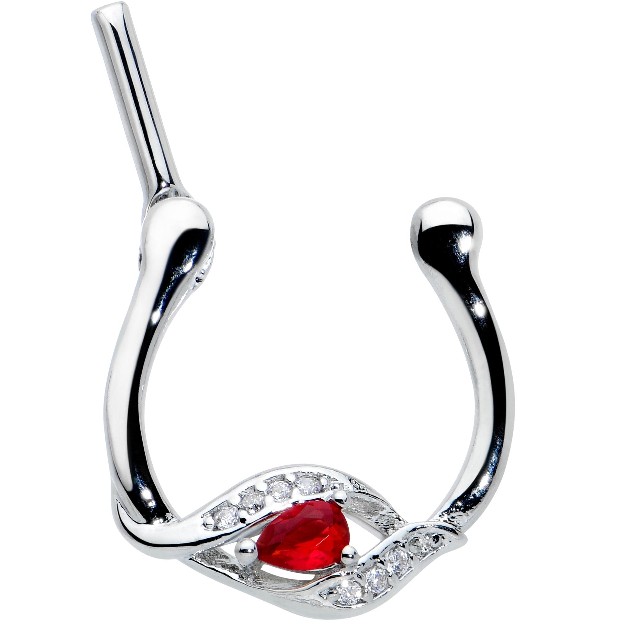 16G 1/4 Clear Red Gem Swirling Oval Cartilage Clicker