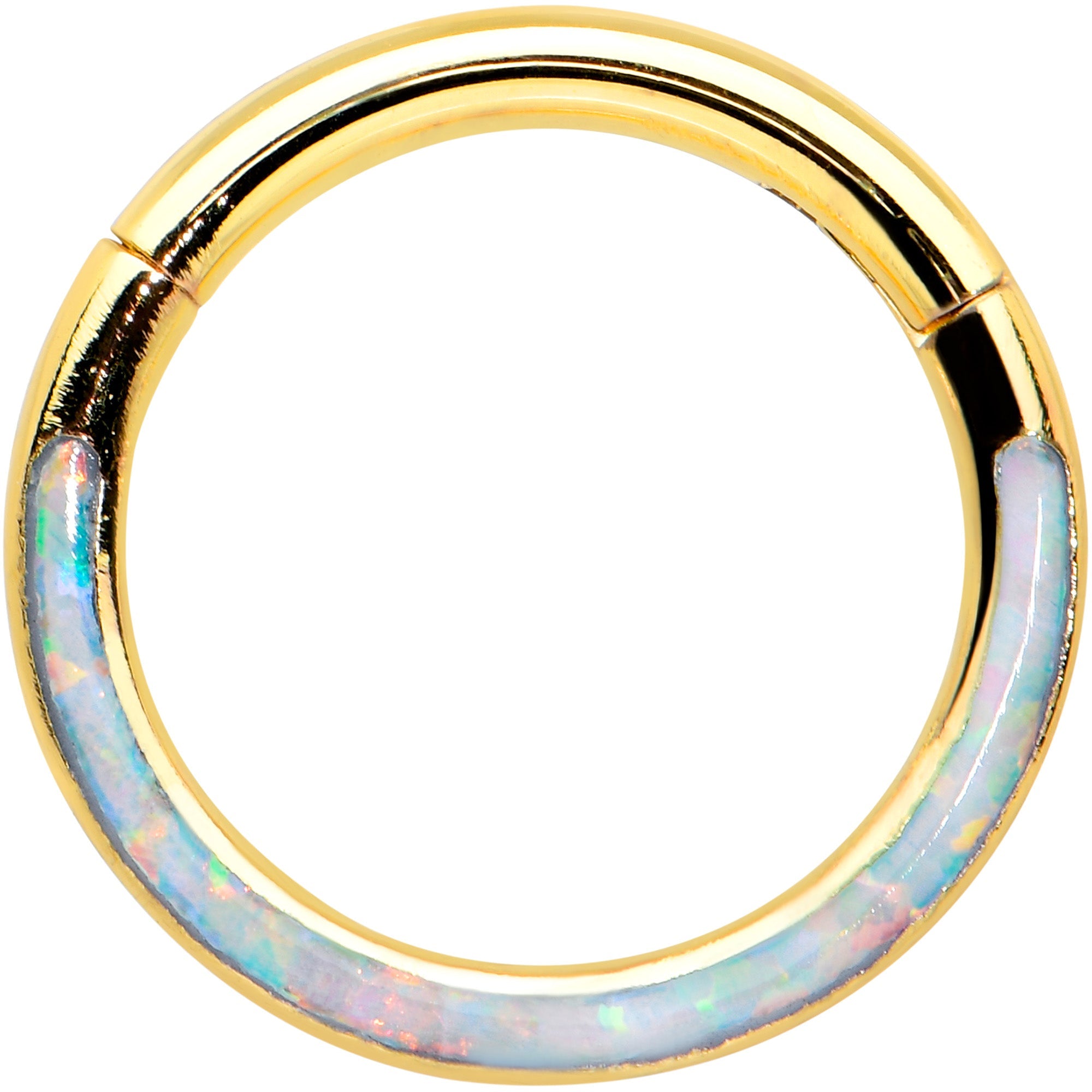 16G 5/16 Synth Opal Gold Tone Bottom Curve Hinged Segment Ring