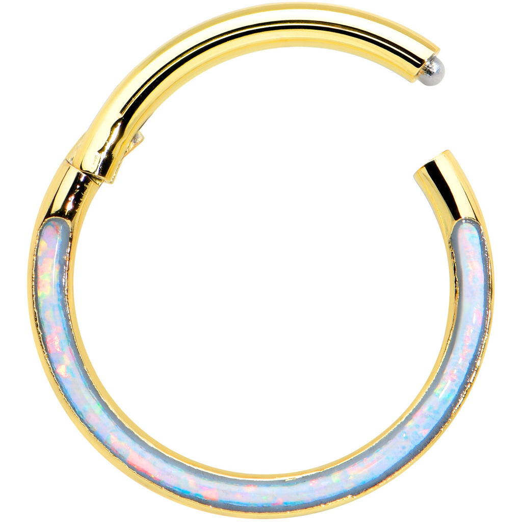 16G 3/8 Synth Opal Gold Tone Bottom Curve Hinged Segment Ring