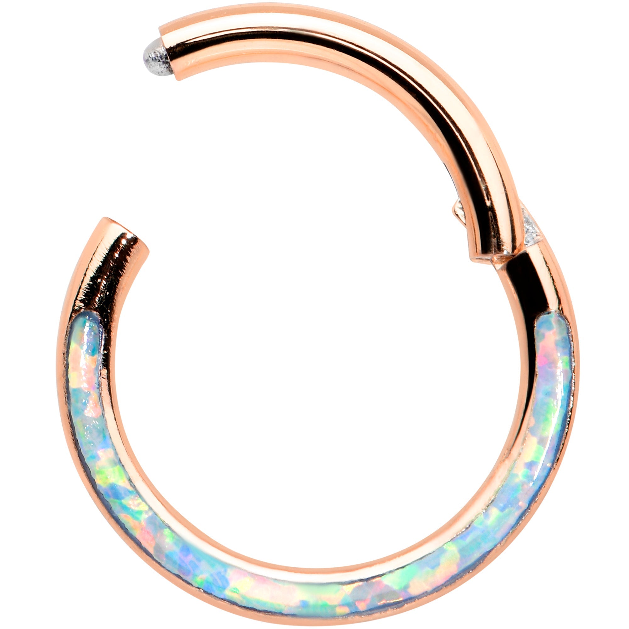 16G 5/16 Synth Opal Rosy Tone Bottom Curve Hinged Segment Ring