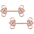 14G 1/2 Clear CZ Gem Rose Gold Hue Infinity Heart Nipple Ring Set