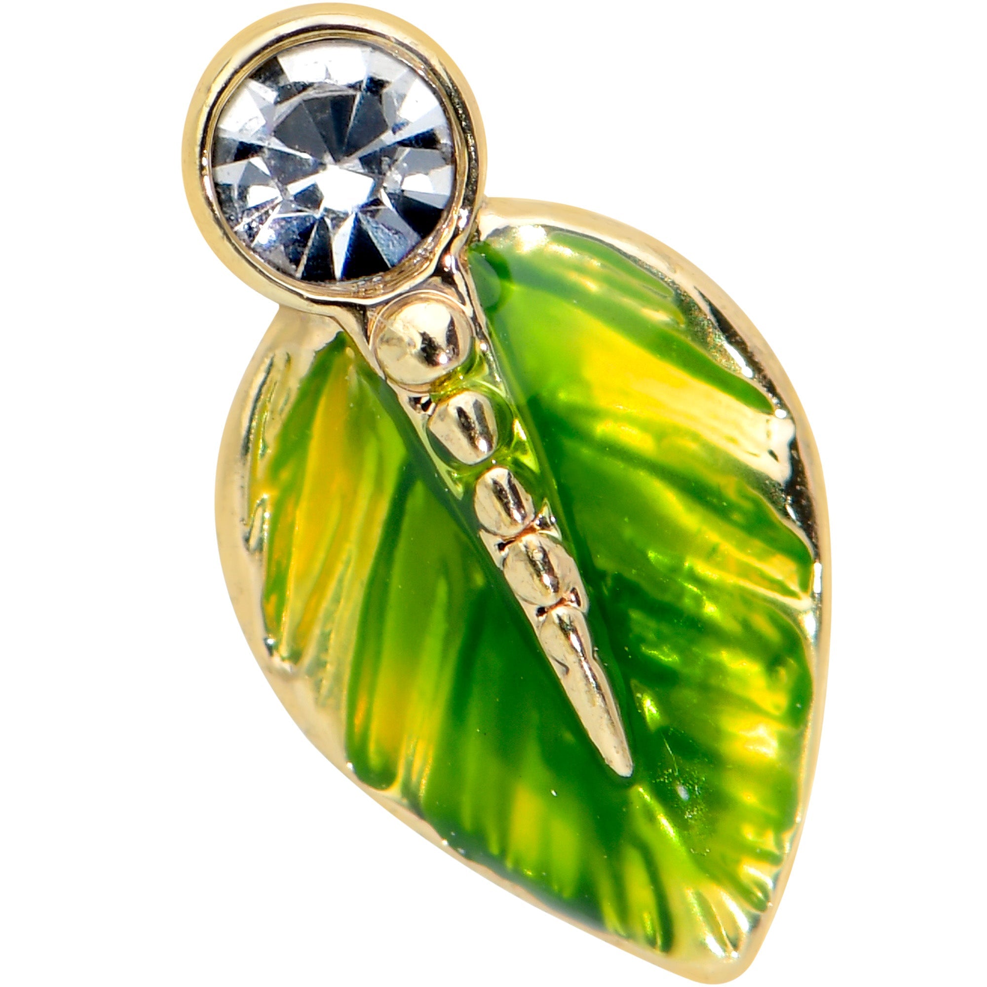 16G 5/16 Clear Gem Gold Tone Lush Green Leaf Labret Monroe Tragus