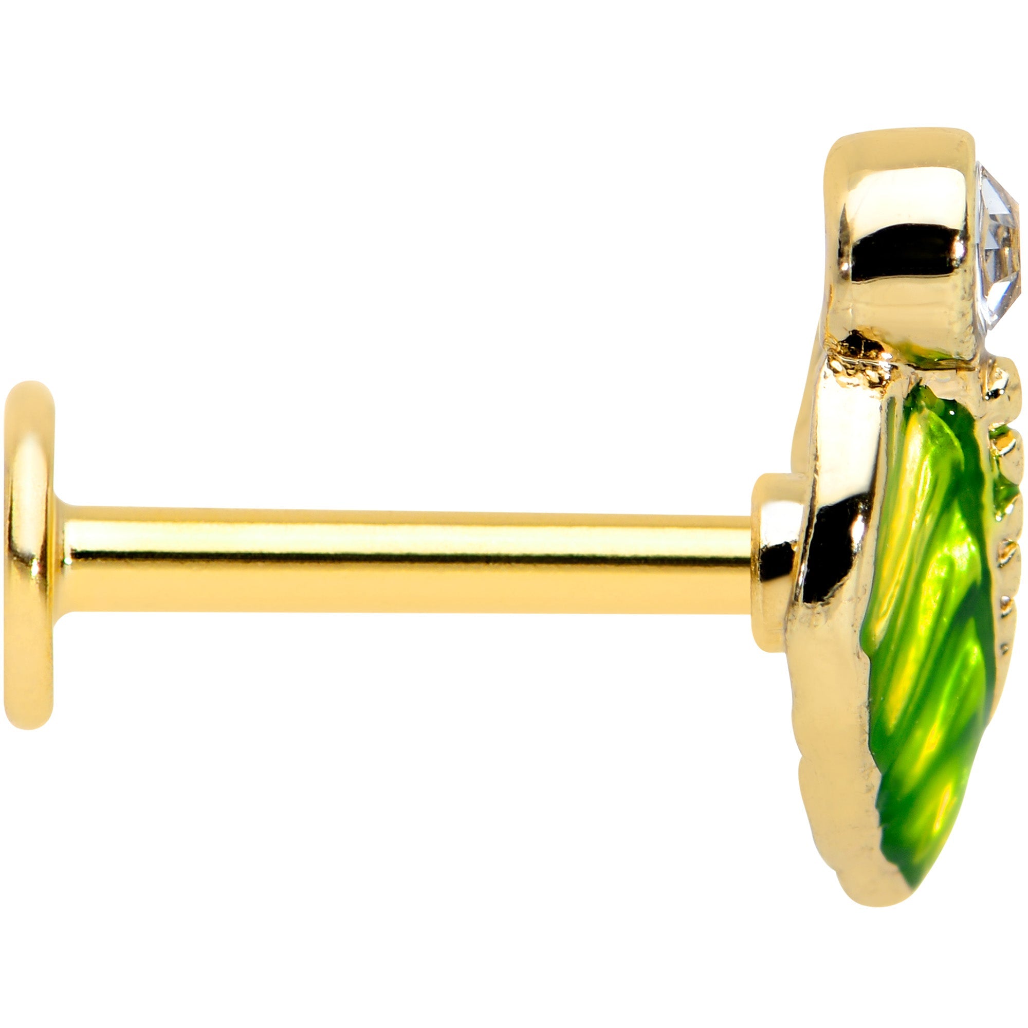 16G 5/16 Clear Gem Gold Tone Lush Green Leaf Labret Monroe Tragus
