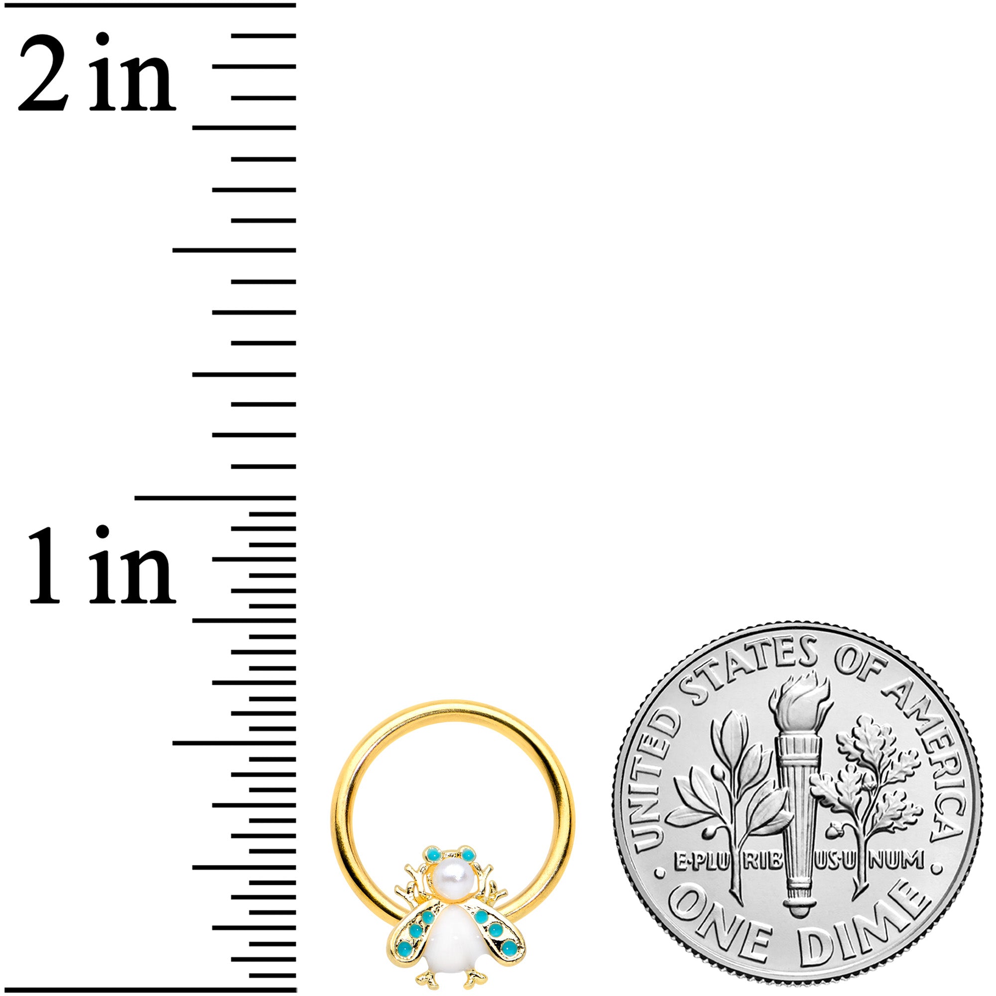 16G 3/8 White Gem Gold Tone Snow Bug BCR Captive Bead Ring