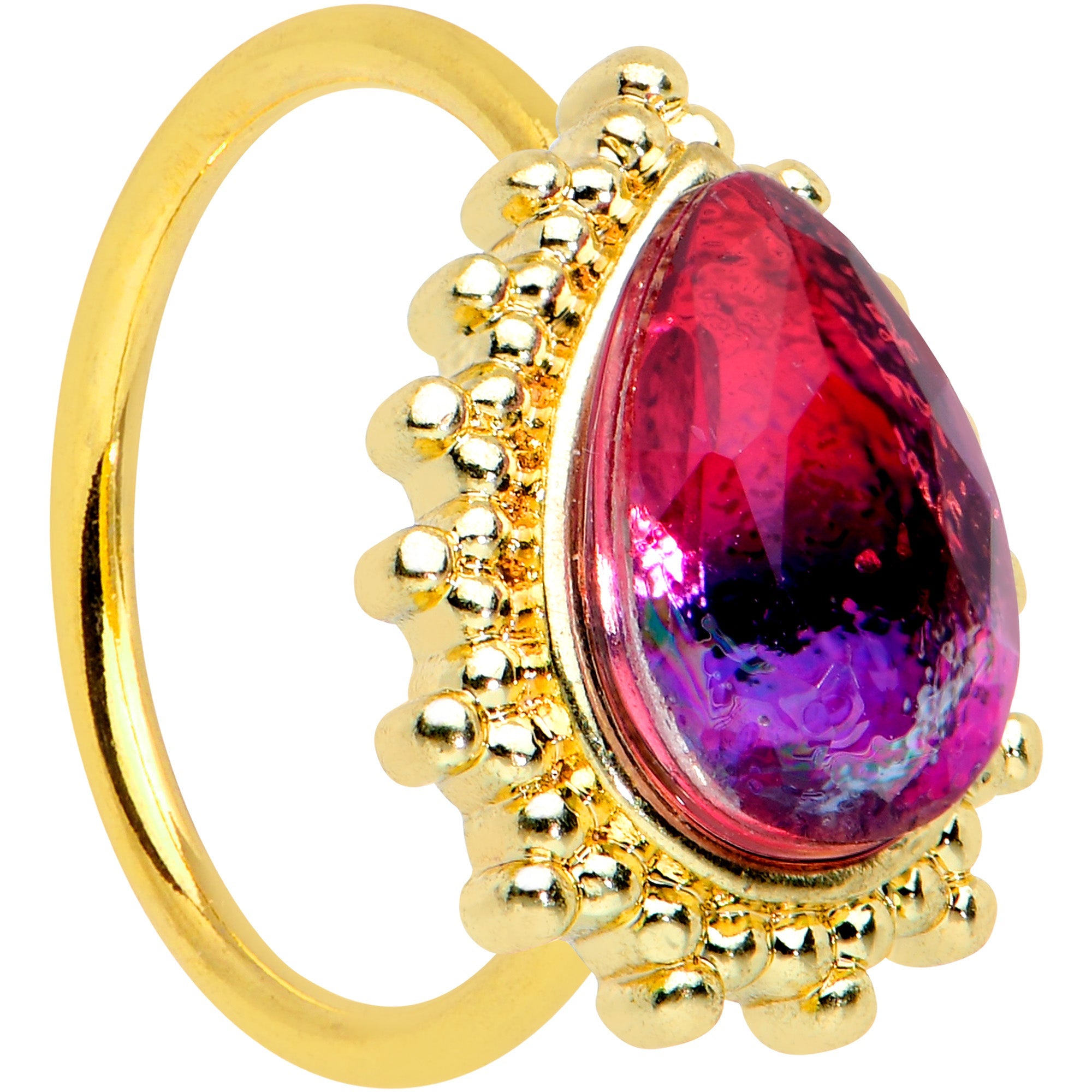 20G 5/16 Purple Tourmaline Gold Tone Drop Nose Hoop
