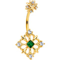 Clear Green Gem Gold Tone Noble Square Double Mount Belly Ring
