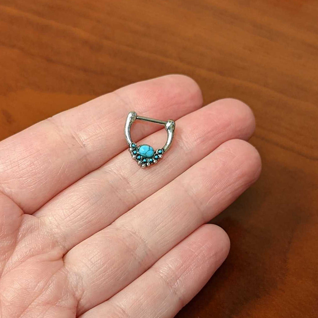 16G 5/16 Blue Turquoise Stone Shield Cartilage Clicker