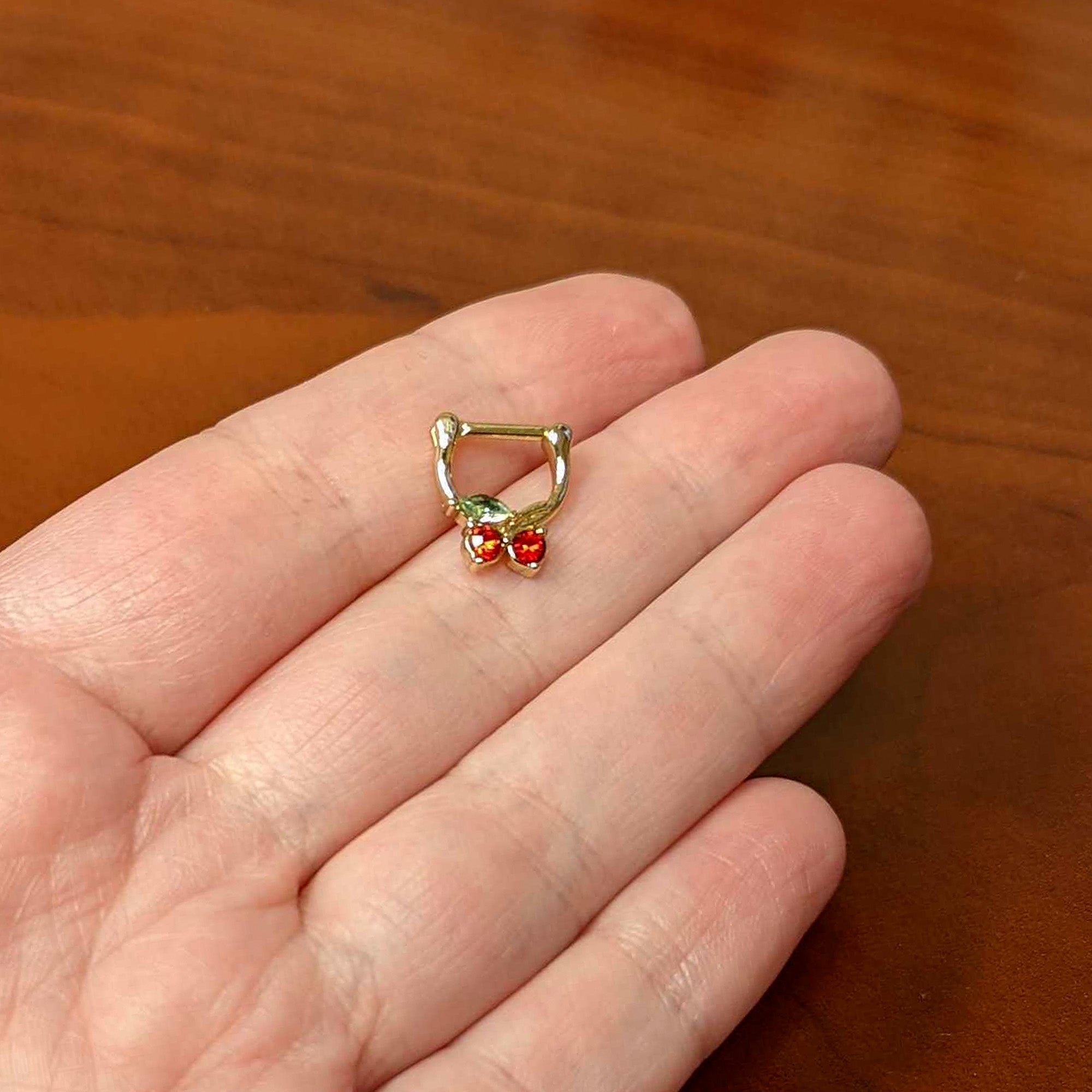16G 5/16 Red Green Gem Gold Tone Tasty Cherry Cartilage Clicker