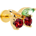 16G 1/4 Red Gem Gold Tone Tasty Cherry Fruit Labret Monroe Tragus