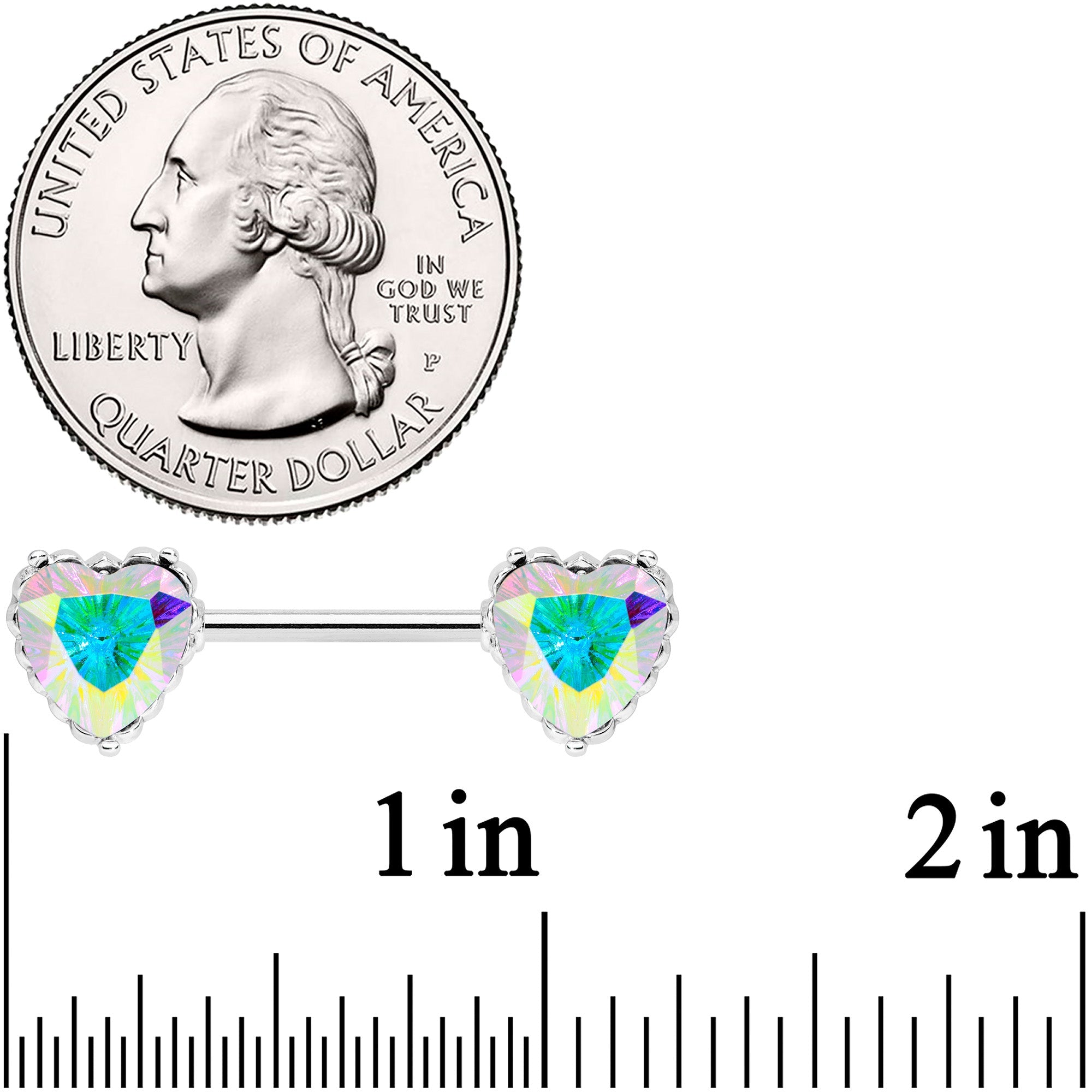 14G 9/16 Aurora CZ Gem Heart Valentines Day Nipple Ring Set
